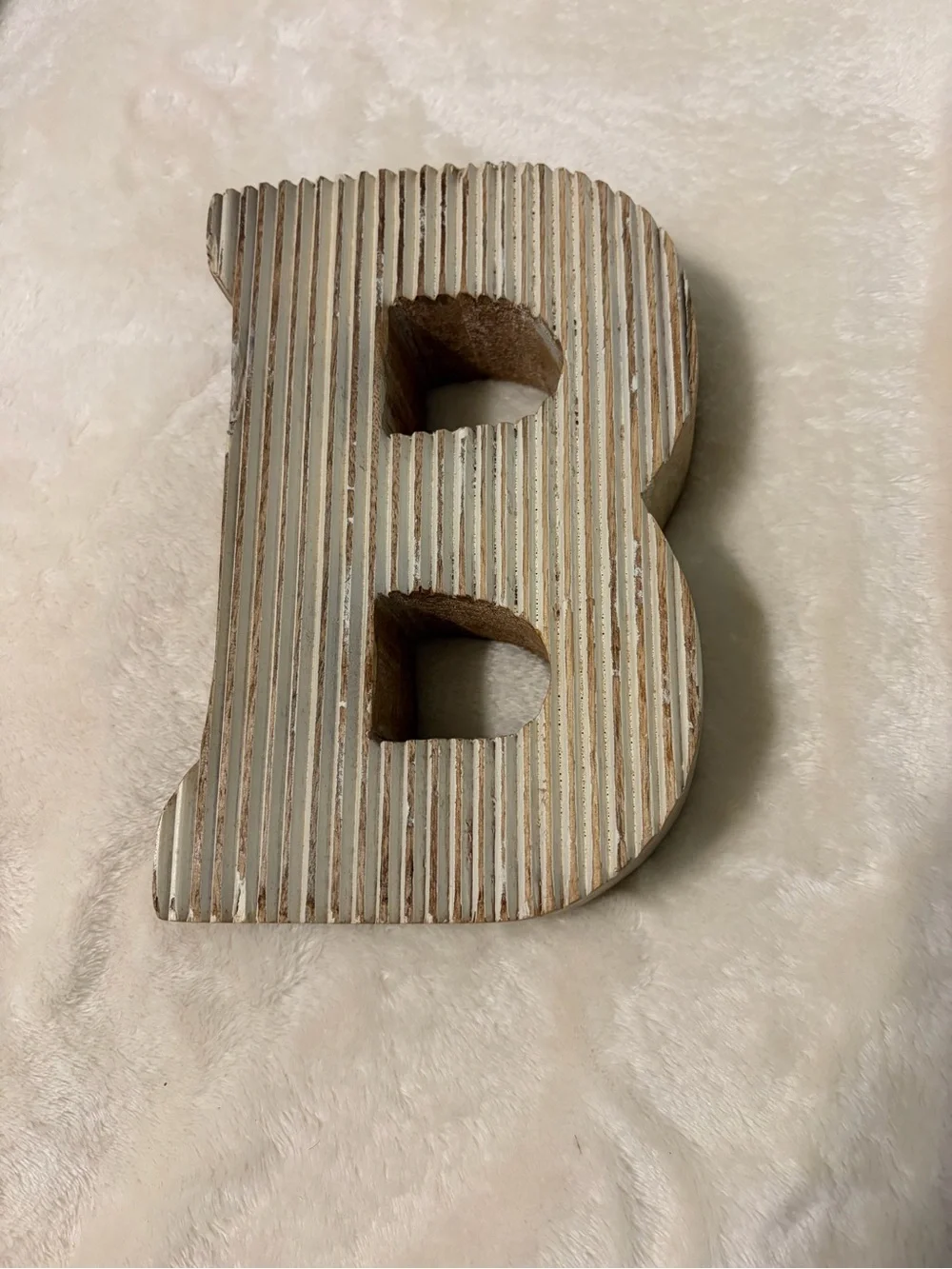 Distressed Wooden Letter B Wall Decor - White and Brown